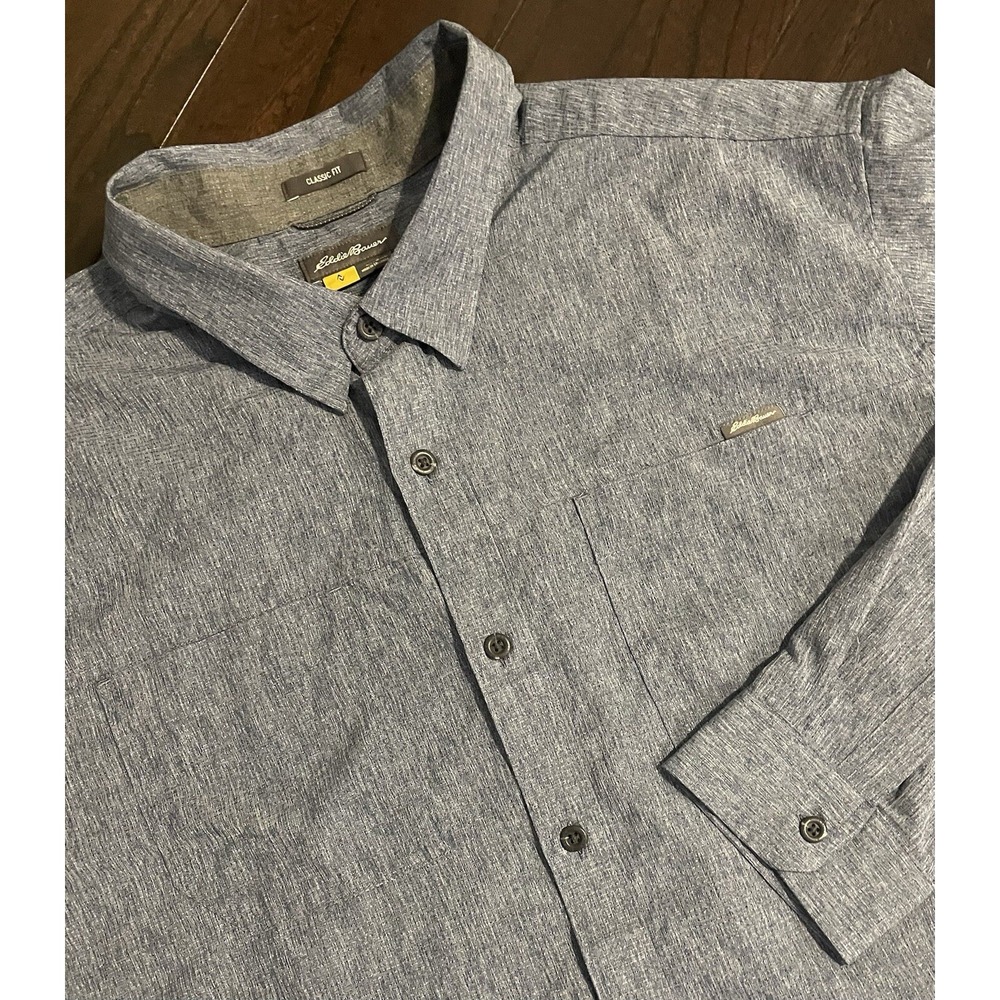 Eddie Bauer Button Down Mens 2XL Blue Classic Fit Long Sleeve Heathered Shirt